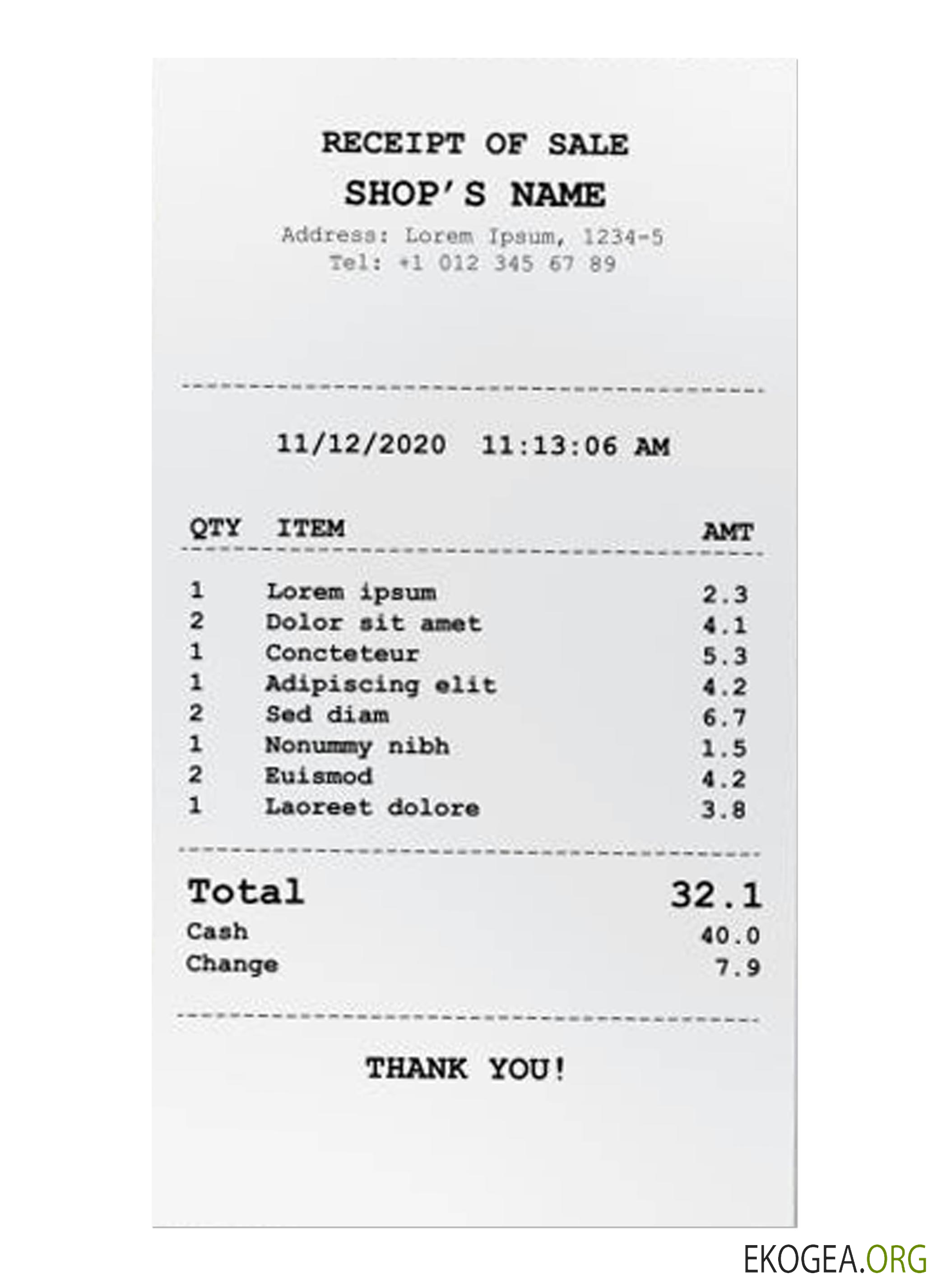 Reçu de paiement de la BOUTIQUE template